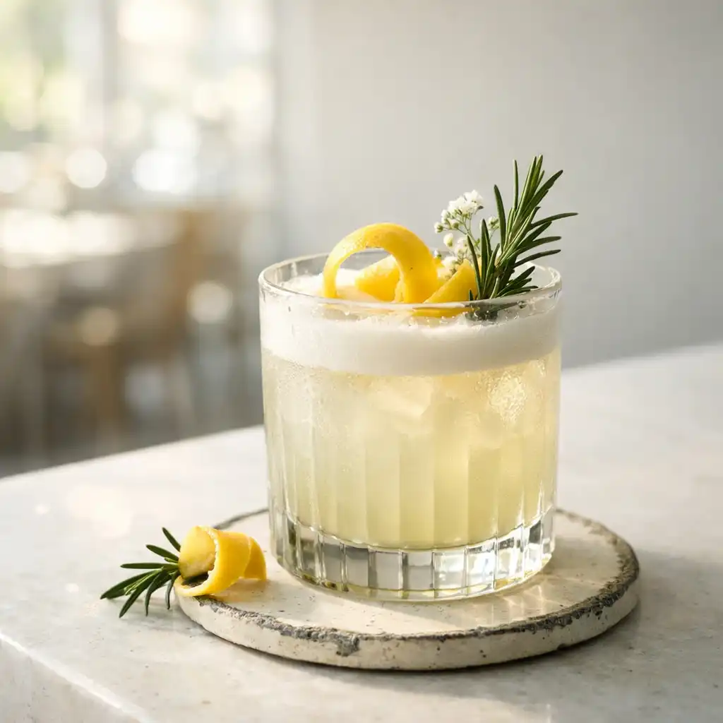 Autorski mocktail na jasnym kamiennym barze