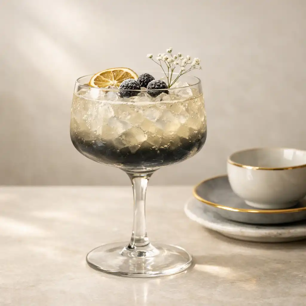 Autorski bezalkoholowy mocktail na jasnym kamiennym blacie